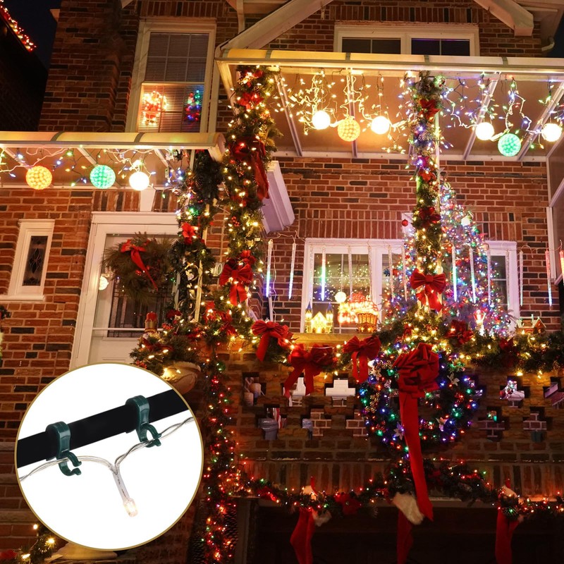 120 Pcs Christmas Light Clips Outdoor Hang Plastic Hook, Green