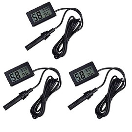 DollaTek 3Pcs 2-in-1 Digital LCD Embedded Thermometer Hygrometer with External for Reptile Incubator Aquarium Poultry - Black