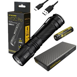 Nitecore MT2C PRO + CARBO20000 MT2C Pro High Output Compact Flashlight- 1,800 Lumens w Carbo20000 20,000mAh PowerCharger and Eco-Sensa USB C Charging Cable