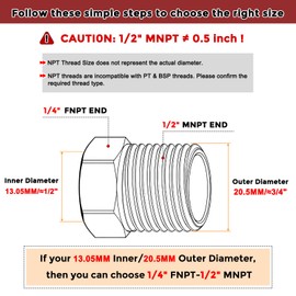 Kozelo Set of 3 1/2" Female NPT to 1/4" Female NPT Brass Hex Bushing Hose Fitting Adapter Reducer Pipe, Suitable for Leak Repair, Bathroom Remodeling, Tool Extension, Compression