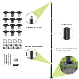 Street Light Pole 16ft Tall - Black Outdoor Adjustable Metal Street Lamp Post for Lights with Mounting Steel Anchors