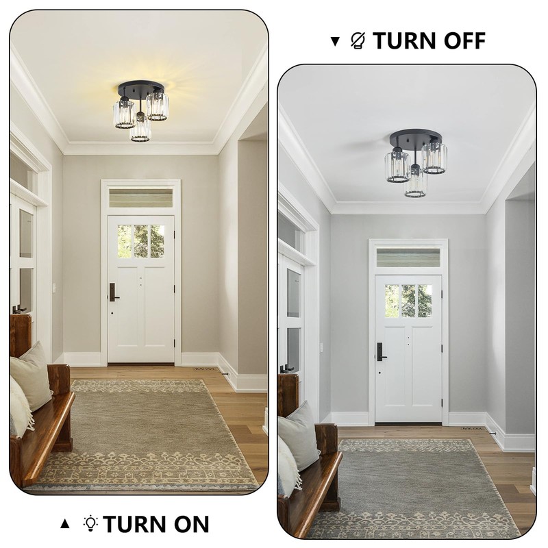 Aixialin 3-Light Modern Close to Ceiling Light Fixtures,Black Kitchen Light