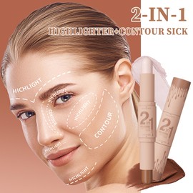Cream Bronzer Contour Highlighter Stick - Double-End Cream Contouring Stick 2-in-1 Contour Stick with Contouring and Highlighter Long Lasting Waterproof Defined and Chiseled Look (1#, 33g)