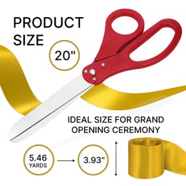 20” Grand Opening Ceremony Kit – Ribbon Cutting Kit 20 Inch Giant Scissors with Gold Ribbon for Inaugurations and Ceremonies Giant Red Scissors for Special Events