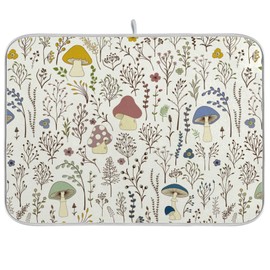 Cute Mushroom Wild Plant Dish Drying Mat for Kitchen Counter Absorbent Microfiber Dish Drying Pad Drainer Mat, Medium 40x46 cm
