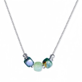 BACUNER Jade Cube Pendant Necklace for Women,Dainty Silver Chain Length Ajustable,Natural Gemstone Choker Necklaces,DIY Chic Jewelry Gift for Teens and Ladies