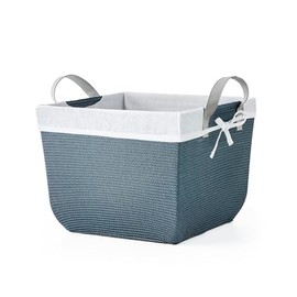 Large Sqaure Faux Wicker Lined Storage Bin with Faux Leather Handles