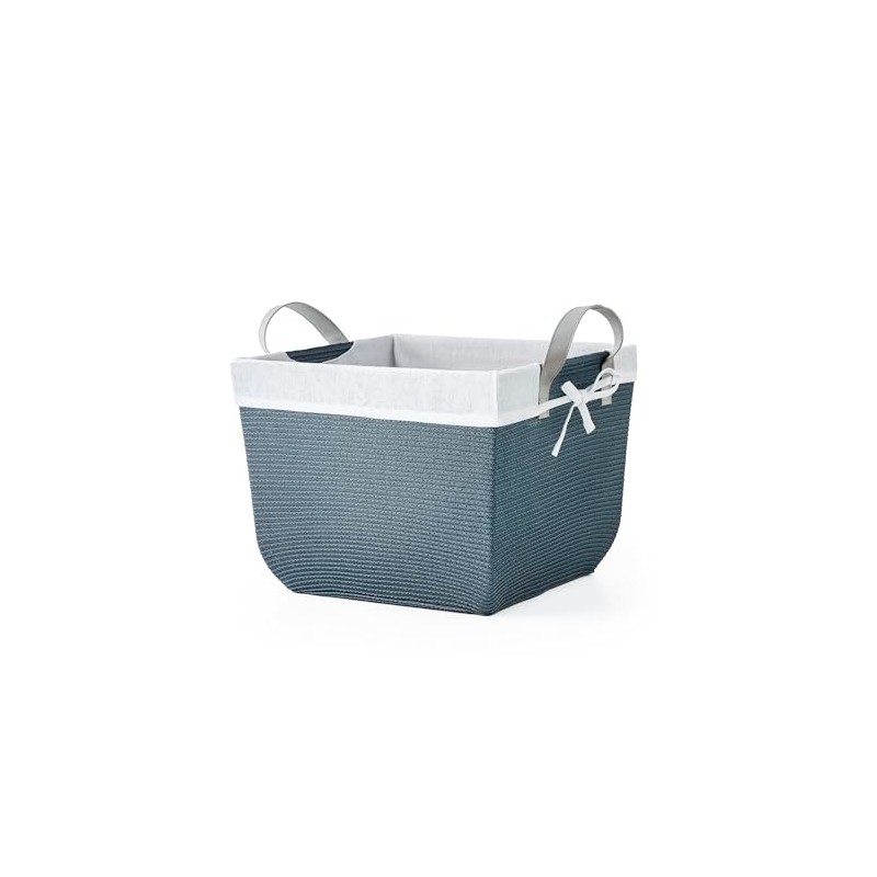 Large Sqaure Faux Wicker Lined Storage Bin with Faux Leather