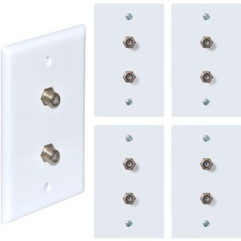 Newhouse Hardware 2-Port TV Cable Wall Plate, F Connector, for Coax Cable, Double Gang Video Wall Jack, 5-Pack, White