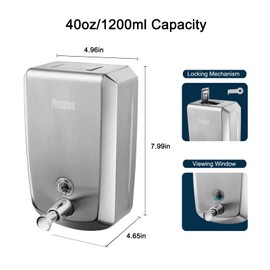 Phreadou Commercial Hand Soap Dispenser Wall Mount, 40oz (1200ml), Rust Proof 304 Stainless Steel Metal Soap Dispenser, Manual Refillable Liquid Pump for Bathroom Kitchen