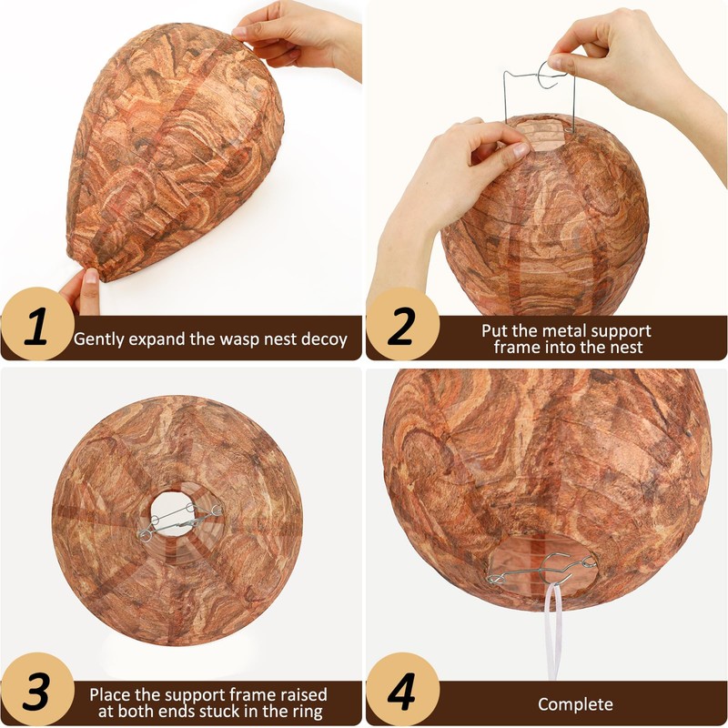 DECYOOL 4 Pack Paper Wasp Nest Decoy Hanging Wasp Nest