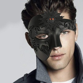 Half Face Men's Sun God Greek Style Plastic Party Carnival Masquerade Mask (Sun God Black)