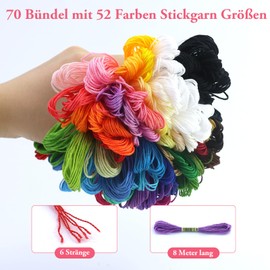 52 Farben Stickgarn Set, Embroidery Floss Multifarben,Bunt Perlgarn Zum Sticken,Sehr Gut Geeignet Für Die Herstellung Von Freundschaftsbänder Knüpfen,Stickereien Und Kreuzstichen
