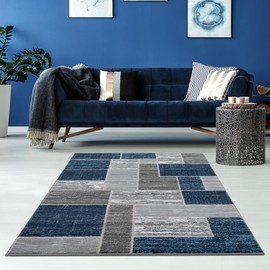 L'Baiet Verena Geometric Area Rug Blue Grey 8' x 10' Large Area Rugs Carpet for Living Room, Bedroom, Dining Table, Office, Hallway, Foyer | Neutral Colorful Modern Abstract Home Decor
