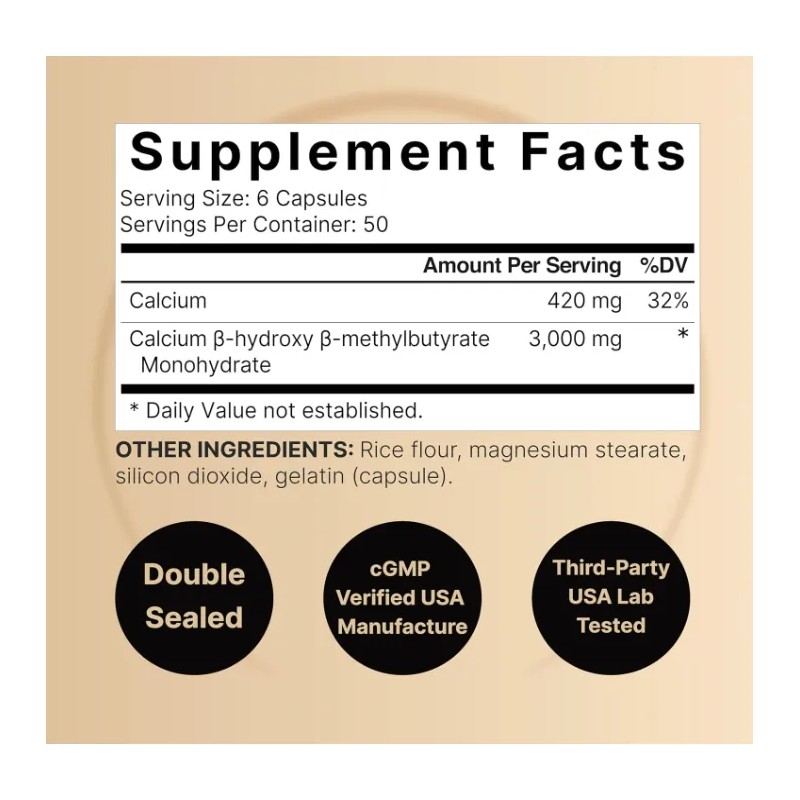 Hmb 3000mg Fuerza Rendimiento Apoyo Muscular 300 Americano Sin Sabor