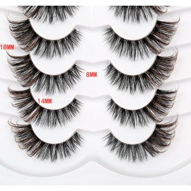 Pooplunch False Eyelashes Brown Color Fluffy Volume Cat Eye Look Wispy Dramatic Fake Eyelashes 8D Faux Mink Lashs 7 Pairs Pack