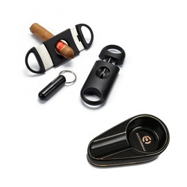 Wohlstand Cigar Cutter, Stainless Steel Cigar Cutter, Double Blade Cigar Scissors, Cigar Set, Stainless Steel Cutter for Most Cigar Sizes, with Cigar Ashtray