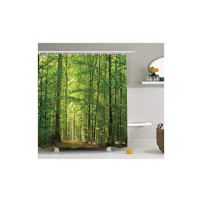 SRJ2018 Woodland Decor Shower Curtain Set Deciduous Forest in Summertime