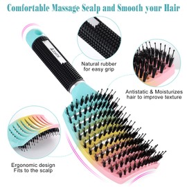 Detangling Hair Brush, Azymi Wet Dry Hair Brush Curved Vented Head Scalp Massage Comb for Women Men Kids & Long Thick Curly Straight Hair