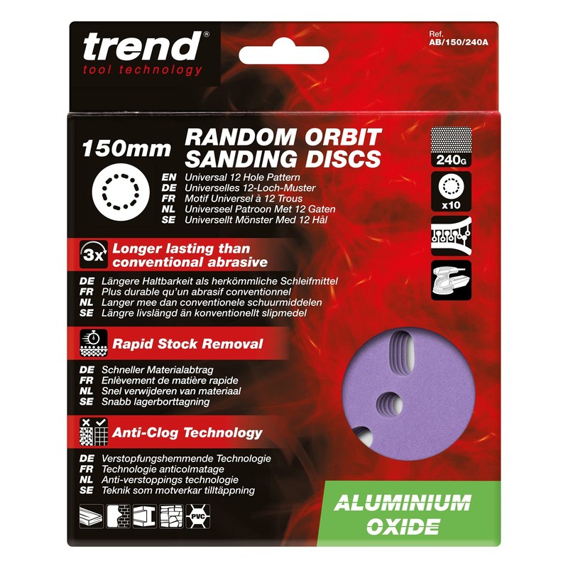 Trend Aluminium Oxide 150mm Random Orbit 240 Grit Abrasive Sanding
