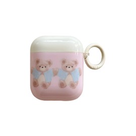 Cute Pink Case for AirPods 4th Generation Case with Lock,Kawaii Lovely Bear Design Trendy Retro Stylish ins Vintage Cartoon Funny Animal Pattern Cool Girls Women Protective Cover for Airpod 4