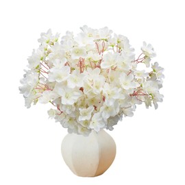 12 Pcs Artificial Cherry Blossom Flower,Silk Peach Fake Flowers for Decoration DIY Garden Wedding Party Home Decor (Cream White, 12 Bundles)