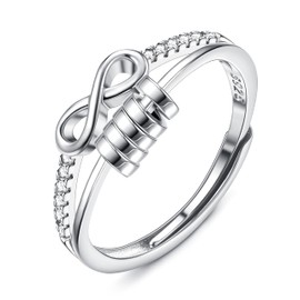 KRFY 925 Sterling Silver Rings Women Adjustable Fidget Rings For Anxiety Women Cubic Zircon Daughter Fidget Ring Silver Infinity Moon Star Anxiety Ring Spinning Anxiety Rings For Women