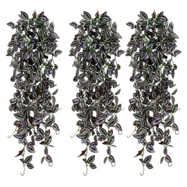 TOCHGREEN 3pcs Artificial Hanging Plants-3.6ft Fake Ivy Vine Purple Fake Ivy Leaves Faux Hanging Scindapsus Vine for Wall House Room Party Garden Indoor Outdoor Decoration