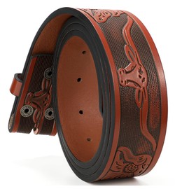 WHIPPY Western Belt Strap for Men Women Cowboy Engraved Embossed Leather Belt Strap without Buckle 1.5" Width, Brown 34"