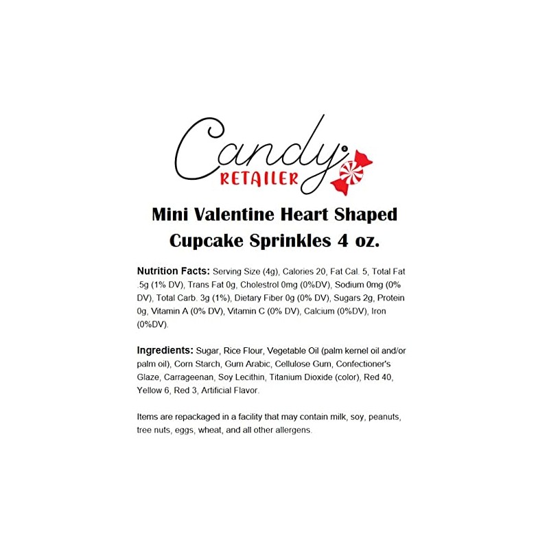 Candy Retailer Mini Valentine Heart Shaped Cupcake Sprinkles 4 oz.