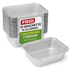 FRIO 20 Pack Aluminium Bowls with Lids 1 Serving 14.5 x 12 x 5.5 cm Ideal for Take Away, Catering, Roaster, Oven and Freezer, Cooking and Food Storage
