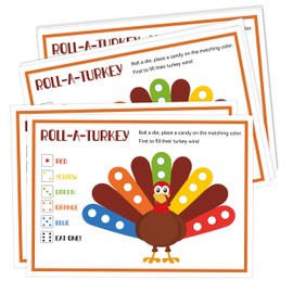 Roll A Turkey Dice Game, Thanksgiving Party Games for Family - 25 Cards, Fall Festival Thanksgiving Candy Games for Family & Classroom Activities, Fun Party Favors, 02