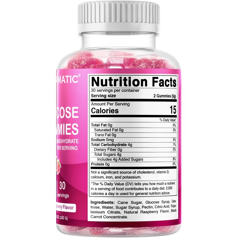 Vitamatic Glucose Chweble Gummies - 60 Count - Natural Raspberry