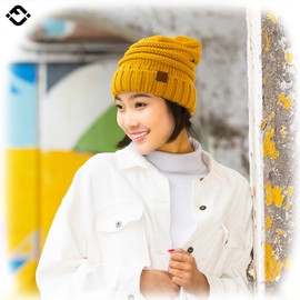 Funky Junque - Gorro holgado de punto trenzado grueso, Mostaza, One Size