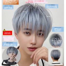 M Grande Crown Wig 【Supervised by Active Top Stylist】 4-Piece Set Men's MENS Wig topwig Crown Natural Face Shrinking (Gray Mesh Blue TOP54A)