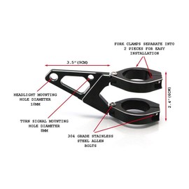 Alchemy Parts Premium CNC Motorcycle Headlight Brackets for Cafe Racer & Street Motorbikes | Short Arm with Indicator Holes | T6061 Aluminium | Adjustable | 2-Piece Fork Clamps (38-39mm)