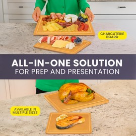 Extra Large Bamboo Cutting Board Set of 2 – Wood Cutting Boards for Kitchen with Glue-Free Surface™ & Juice Groove – Non-Toxic Wooden Chopping Boards, FSC-Certified, Durable Carving Boards - Rectangle