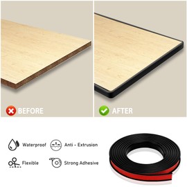 U-Shape Edge Banding, HeiPen 16.4ft Self Adhesive Rubber Edge Trim, Fit 24-25mm Edge, TPE Flexible Furniture Edge Protector for Wood Veneer Cabinet Repair Furniture Restoration (Black, 25mm*16.4ft)