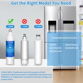 PURIFRIZ 3 Pack ADQ73613401 Refrigerator Water Filter, Compatible with LG LT800P, LT800PC, ADQ736134, ADQ73613402, LSXS26326S, LSXS26366S, LMXS30776S, LSXS26366D, LMXC23746S, 46-9490, 469490, 6 Month