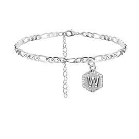 Sora Tuki W Initial Anklet Silver Ankle Bracelets for Women Figaro Chain Letter Anklet with Initials Cute Summer Initial Anklets for Women