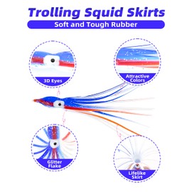 BLUEWING Trolling Squid Skirts Fishing Saltwater Octopus Lures, Size 2in, 5pcs