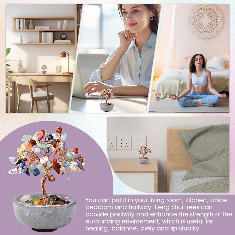 WEILAOK Crystal Tree of Life, 7 Chakra Tree, Healing Gemstone