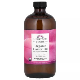Heritage Store Organic Castor Oil – 100% Pure, Cold-Pressed & Hexane-Free (16 fl oz / 480 ml)