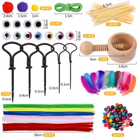 DazSpirit Chestnut Drill Set, Hand Drill Chestnuts with Hand Drill (Various Sizes), Feathers, Pompoms, Plush Strips, Live Eyes, Toothpicks, Chestnut Craft Tool for Children