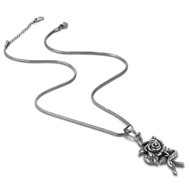 Snake Rose Heart Pendant Necklace - Women Stainless Steel Gothic Jewelry Animal Serpent Cobra Ouroboros Heart Shape Flower Rose Pendant Necklace Chain Men Punk Hip-Hop Vintage Jewelry Birthday Gifts SP0148G