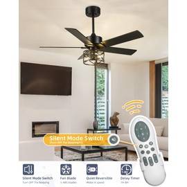 YOUKAIN Ceiling Fans With Lights, 42 Inch Farmhouse Ceiling Fans with Lights and Remote, 5-Reversible Blades with Matte Black/Wooden Finish, 42-YJ632-BKW
