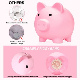 Piggy Bank, Unbreakable Plastic Money Bank, Coin Bank for Girls and Boys, Medium Size Piggy Banks, Practical for Birthday, Easter, Christmas (Pink)