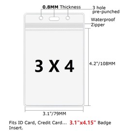 Vertical ID Badge Holder 3x4 Inch 25 Pack, Clear Waterproof Plastic ID Card Holder, Heavy Duty Vertical Name Tag Badge Holders for Work Office School Event Conference