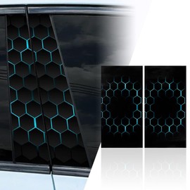 Blueshyhall B Pillar Sticker Car Honeycomb Motif, Pack of 2 Centre Pillar Stickers, Black with Hexagon Pattern, Scratch-Resistant, Waterproof, Cool Car Sticker, Sides, Car Tuning Sticker (E)