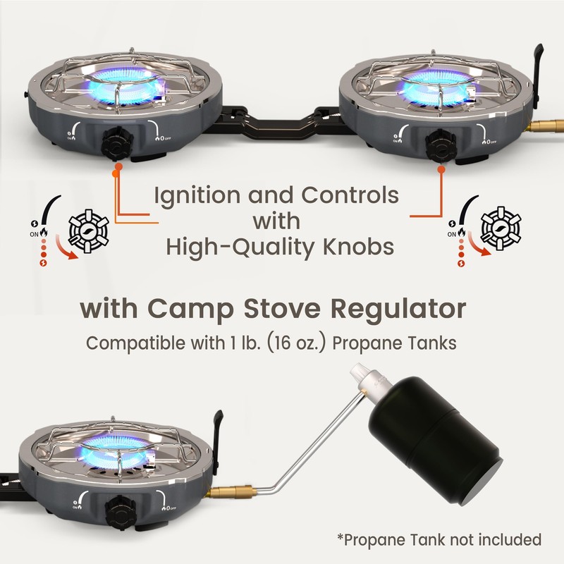 Cofiyard 20,000 BTUs 2 Burner Propane Camping Stove, Portable Folding
